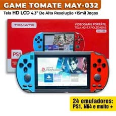 Video Game Portátil Tomate Tela HD LCD 4.3 Alta Resolução Ps1, N64 64GB MAY-032 +15mil Jogos