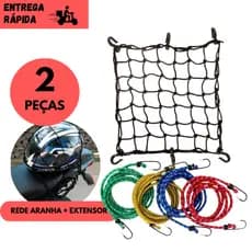 Rede Elástica 30x30 + Corda Extensor com Ganchos – Fixação Segura para Bagageiro Moto Carga