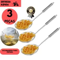 Kits 1,2 ou 3 Escumadeira Inox Fritadeira Cozinha Ideal P/Frituras de Salgados de Festas, Arroz Óleo