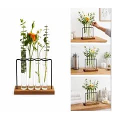 KIT VASOS HIDROPONICO FLOR FERRO BASE MADEIRA 4 TUBOS