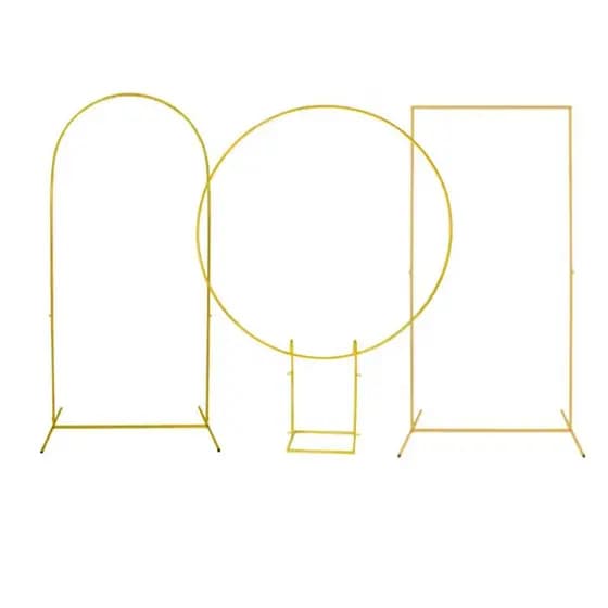 Kit 3 Arcos de Festa Suportes para Decoração Eventos Painel Romano + Redondo + Retangular Desmontavel 2x1 Dourado