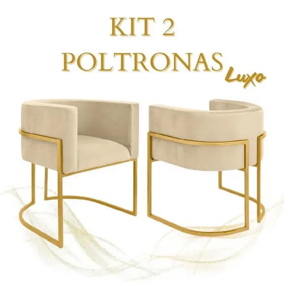 Kit 2 Poltronas Decorativa Cadeira para Consultório Clinica e Receoção Sala Jantar Luxo Dourada