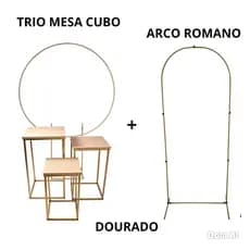 KIT TRIO DE MESA CUBO PARA DECORAÇÃO FESTA + Painel Romano + Arco Redondo Desmontavel  Pegue E Monte EVENTOS TAMPO MDF