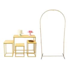 Kit 4 Peças Mesa Cubo Desmontavel Decoração Festa de Aniversario Eventos + Painel Arco Romano PEGUE E MONTE MDF 6MM