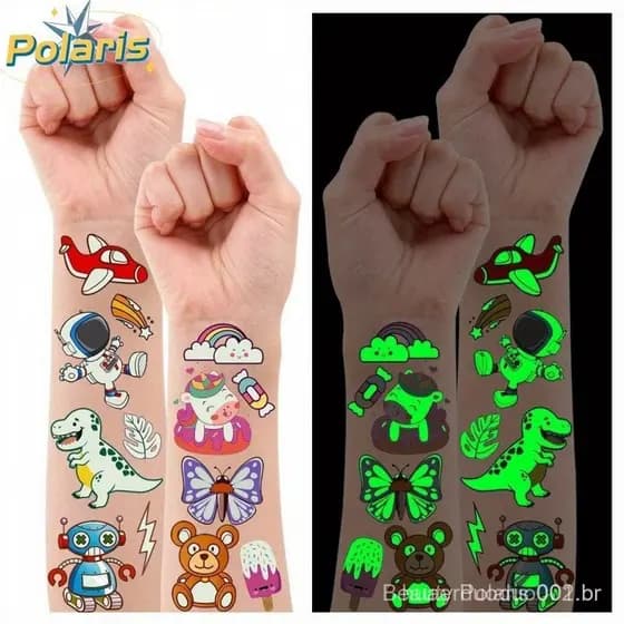 30 Folhas Tatuagens Luminosas Mistas Temporárias para Meninos e Meninas Festas Brilhantes