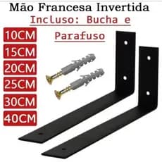 Kit Mão Francesa Suporte Invertido Cantoneira de Ferro para Prateleira 10cm 15cm 20cm 25cm 30cm 35cm 40cm