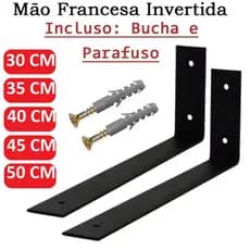 Kit Mão Francesa Suporte Invertido Cantoneira de Ferro para Prateleira 30cm 35cm 40cm 45cm 50cm reforçada