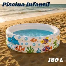 Piscina Infantil Redonda 180L Inflável Estampa Fundo do Mar Criança Verão de Luxo