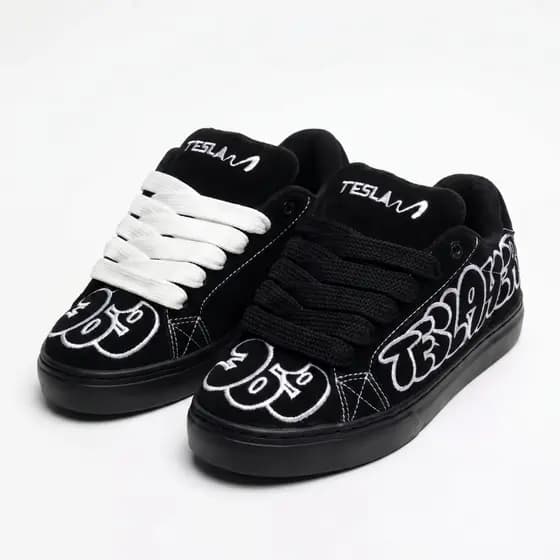 Tênis Tesla Hertz Preto Branco Casual Paper Skatista Masculino Feminino
