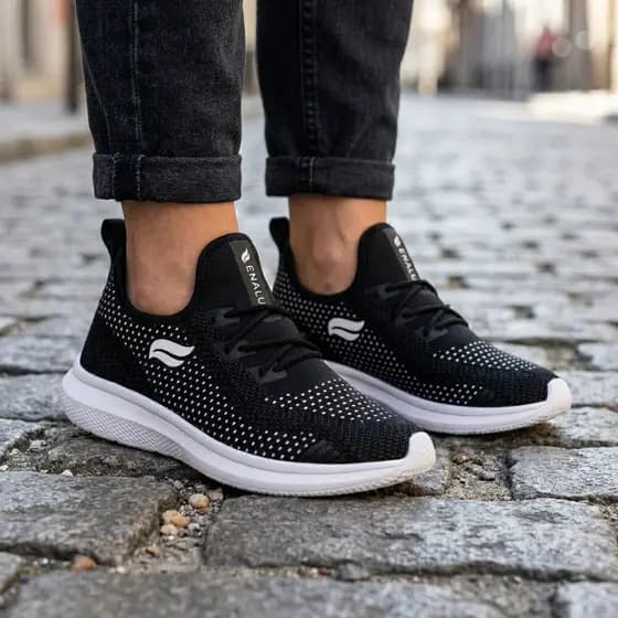Tênis Esportivo Casual Enalu Knit Flexível Respirável Solado Macio