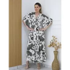 Vestido Longa Feminina Com Manga Morcego Estampado Sem Bojo - Xinnix 8428