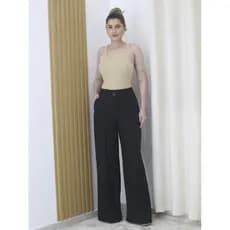Calça pantalona/shimmy feminina bolsos elegante cintura alta com botões  - Xinnix 6633