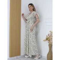 Vestido Longa Feminina Florido De Manga Flutuante Com Amarração Na Cintura - Xinnix 8458