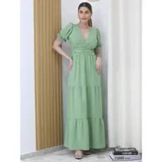 Vestido Feminina Longo Tecido Poliéster de Manga Curta com Bojo - Xinnix 8445