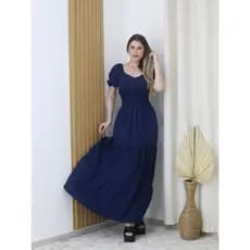 Vestido Longo Feminina De Manga Curta C/Bojo Três Marias - Xinnix 8410