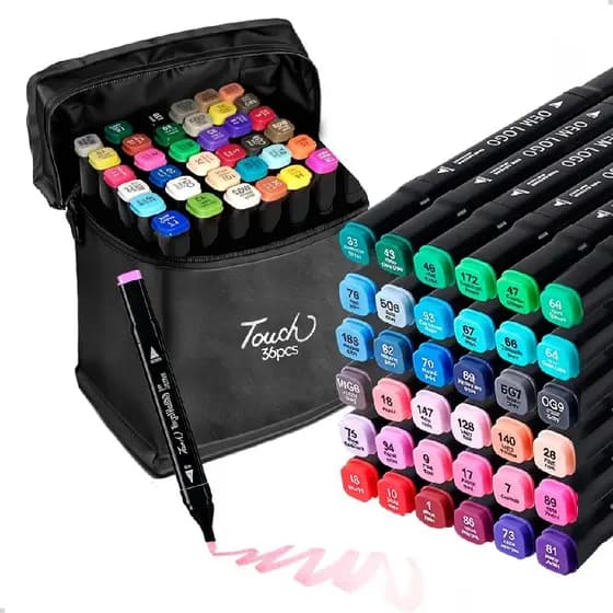 Kit Caneta Marcador Ponta Dupla 36 Cores Com Bolsa Preta De Tecido – Arte, Cor e Criatividade