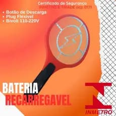 Raquete Mata Mosquito Pernilongo Forte 2500V Tomada Embutida LED Elétrica  Recarregavel