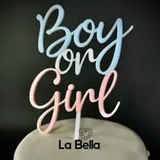 Topo de bolo Boy Or Girl para Chá Revelação Menino ou Menina acrílico espelhado