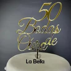 Topo de bolo Bodas de Ouro em acrílico espelhado dourado