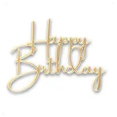 Topo de Bolo Happy Birthday Dourado em Acrílico – Aplique Decorativo para Festa de Aniversário