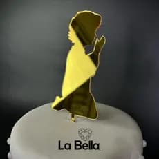 Topo De Bolo Menino Orando Religioso Infantil Acrílico Dourado Topper Menino Orando Acrílico Espelhado Dourado