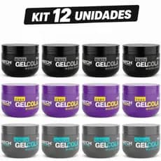 Kit 12x Gel Cola Incolor, Cera ou Black Sem Álcool Modela e Fixa Penteados Match Formen 300g