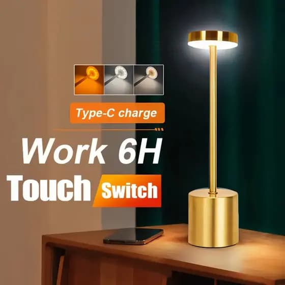 Luminária de Mesa Cabeceira 3 Tons de Led Recarregável Touch 3 em 1 Proteção ocular Quarto Escrivaninha Luxuosa Dourado