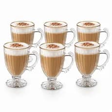 6 Peças Canecas Borda Dourada Capuccino Nespresso Em Vidro Irish Coffee 190ml