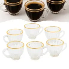 Kit 6 Xícaras Transparente Borda Dourada Café Chá Capuccino 200ml Vapt Vupt