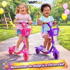 Patinete Infantil Princesa Sereia com 3 Rodinhas – Luz, Som e Cesta Rosa e Roxo