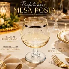 Taça de Vidro Decorada Borda Dourada, Taça para Água Mesa Posta Copo com Pé