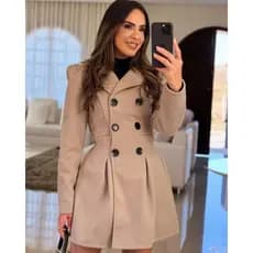 Casaco feminino Sobretudo Elegante Lã batida Tendência