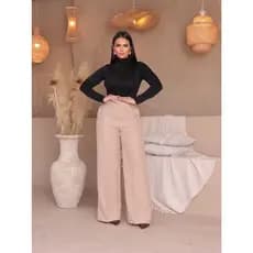 Calça Linho Feminina Cintura Alta Alfaiataria Reta