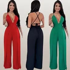 Macacão Feminino Longo com Fenda Elegante | Tecido Duna Com Decote V Moda Casual