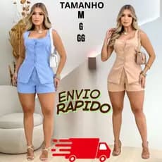 Short Colete Conjunto Alfaiataria Feminino Moda Chique Escritório ou Passeio
