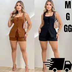 Short e Colete Feminina Alfaiateria chiqui Moda Verão M,G,GG