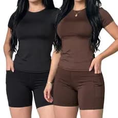 Conjunto De Academia  Short e Blusa Roupa Fitness De treino Feminino Suplex Blusa De Compressão