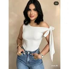 Cropped Feminino com amarração no ombro Confortável Estilosa produzido malha Romantic Premium com toque de poliamida