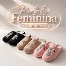Pantufa Feminina Gatinho Forrada Em Lã Solado Grosso Chinelo Pantufa Macia e Quentinha Inverno Frio
