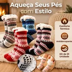 Meia Térmica Peluciada Lã Forrada Quentinha Inverno Macia Confortável Feminina Unissex Meia Quente