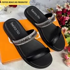 Sandália Feminina Papete Beira Rio Conforto Lançamento Tiras Em Strass Cristal Moda Tendência