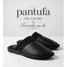 Pantufa Masculina Em Couro Original Pantufa Chinelo Forrado Em Lã Macio e Confortável Sola Borracha