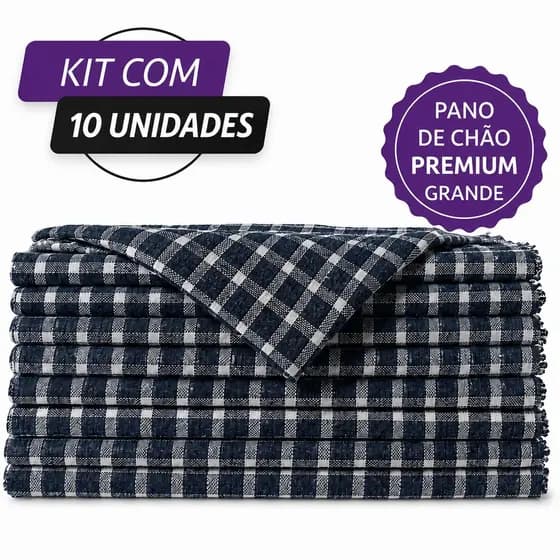 Kit 10 Panos de Chão Xadrez 45x65cm Algodão Saco Duplo Absorvente Cozinha
