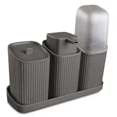 Kit Banheiro 3 Peças com Bandeja Dispenser Sabonete Porta Algodão Escova