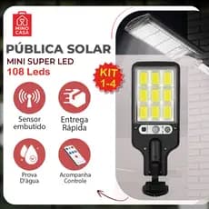 Luminária Pública Luz Solar Externo 108 LEDS Com Controle Remoto Refletor LED Transparente Sensor De Movimento Ajustável