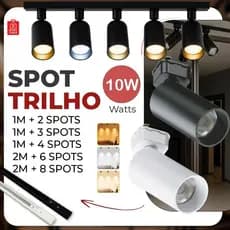 Trilho Spot LED para trilho eletrificado + Trilho + Conector Tubinho Preto e Branco 10W Bivolt