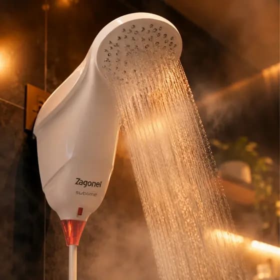 Chuveiro Eletronico Led Indicativo Branco Sublime Zagonel 127/220v Potente Grande Moderno