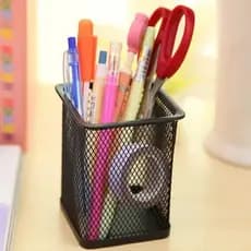 Porta Caneta Lápis Aramado Preto Quadrado Organizador de Mesa Escritório Moderno