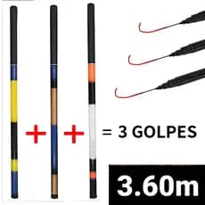 Kit 3 Varas Telescópicas Lisa / 3,60M - 40% Carbono - C.W 8-18lbs