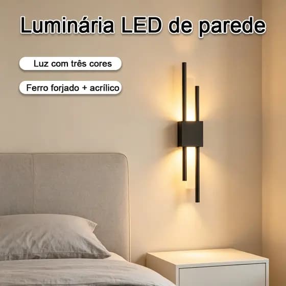 Lâmpada De Parede LED 22W 3 Cores Ferro Forjado Acrílico Sem Cintilação 48cm Para Quarto Sala De Estar